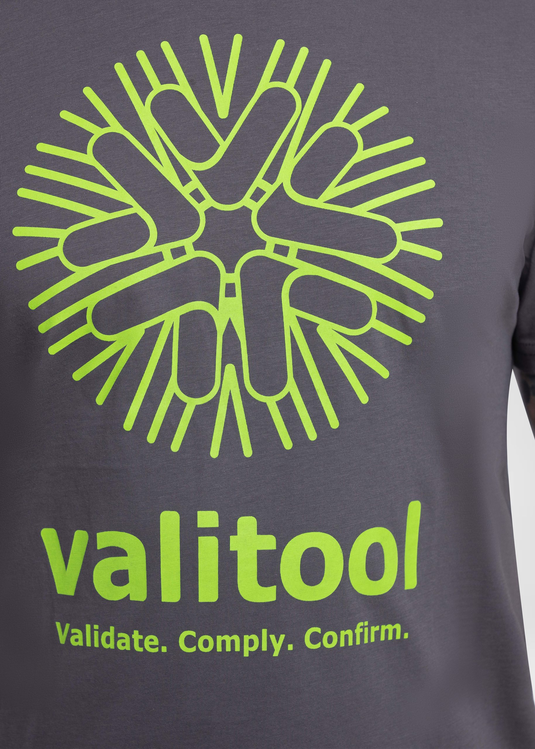 T-shirt valitool unisexe Sun Logo Anthracite – gros plan de l’impression