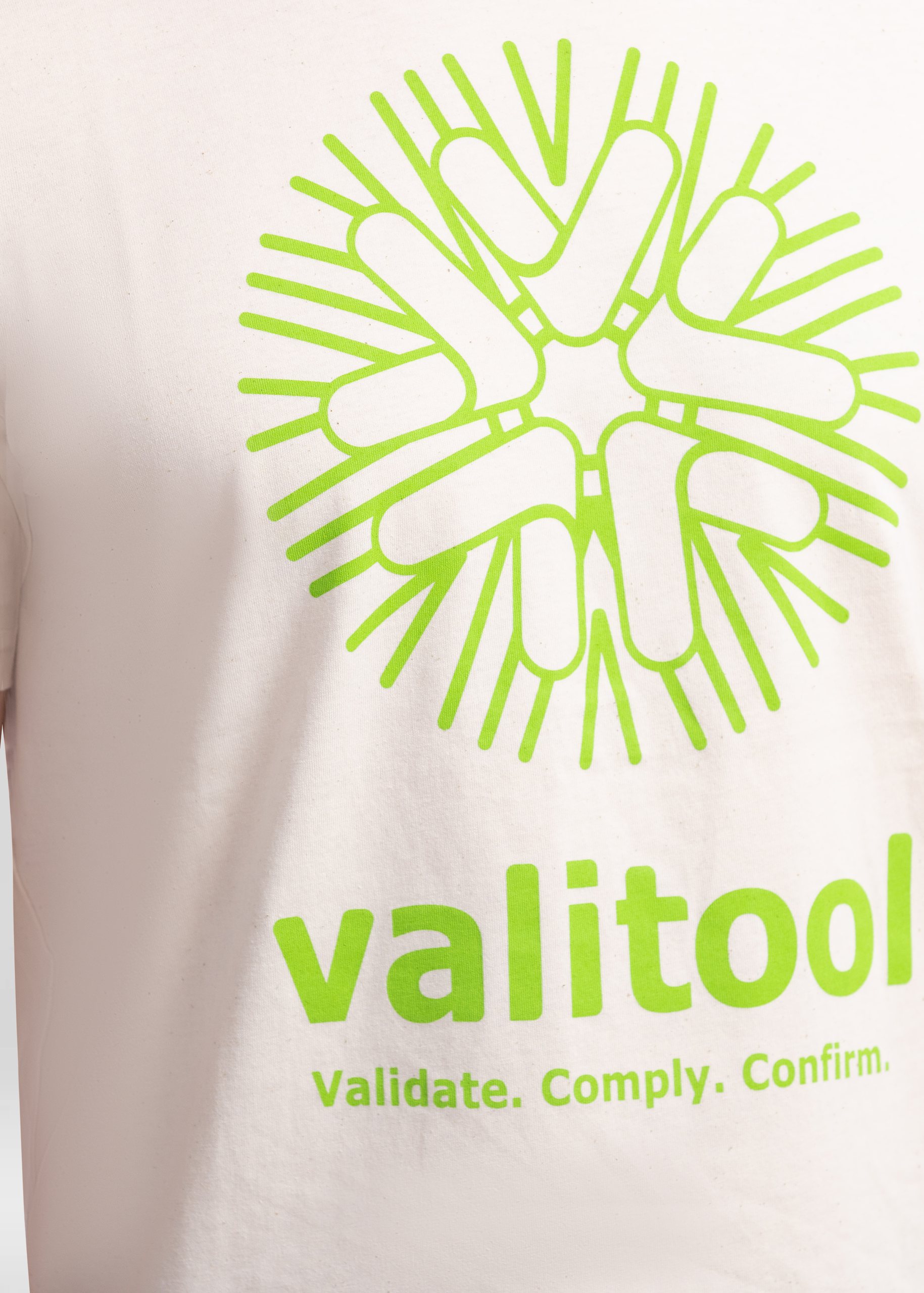 T-shirt valitool unisexe Sun Logo Natural Raw – gros plan de l’impression