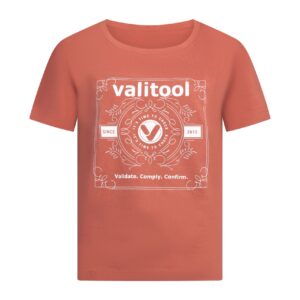 Valitool Damen T-Shirt in Heritage Brown mit ‚Time to Check‘ Vintage-Logo Frontprint und Slogan ‚Validate. Comply. Confirm.‘, Vorderansicht